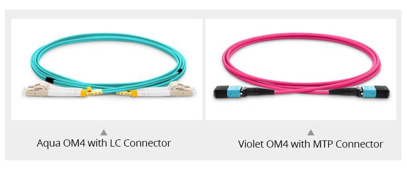 Aqua OM4 with LC Connector & Violet OM4 with MTP Connector