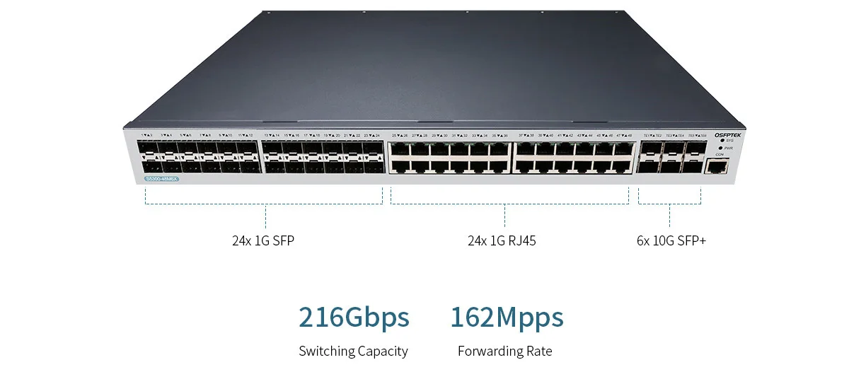 S5600-48GT4XF - Switch réseau - Gérable - 48 ports Gigabit Ethernet - 4  ports 10Gbps 