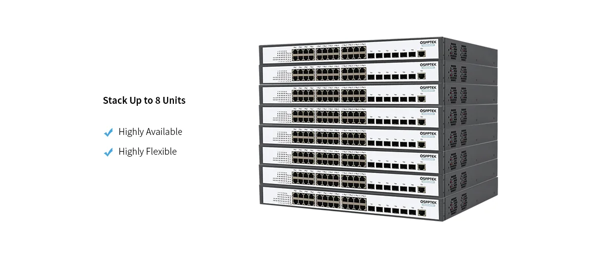 24-Port Gigabit Ethernet L3 Stackable Switch with 10G Uplinks, S5300-24T6X  - QSFPTEK