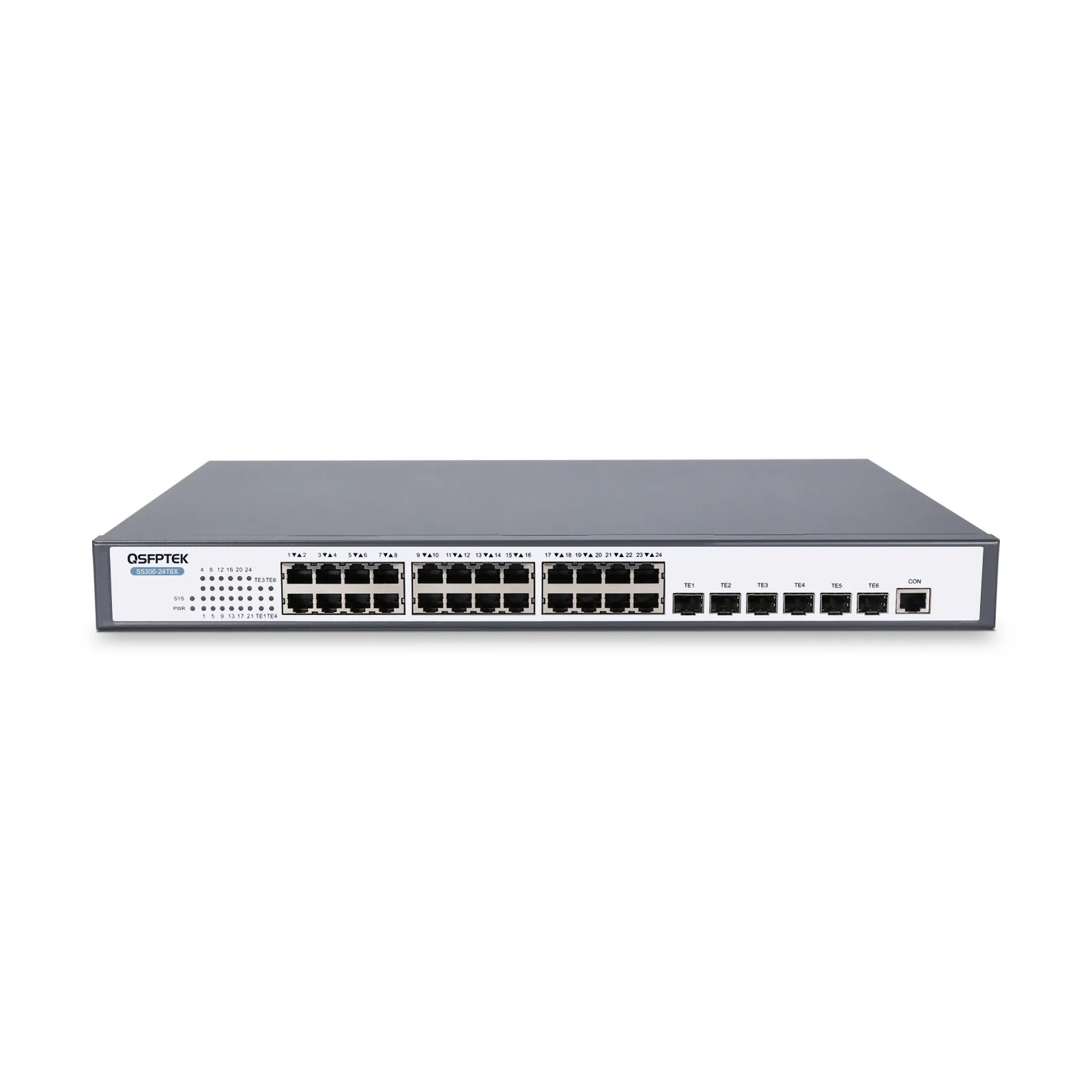 24-Port Gigabit Ethernet L3 Stackable Switch with 10G Uplinks, S5300-24T6X  - QSFPTEK
