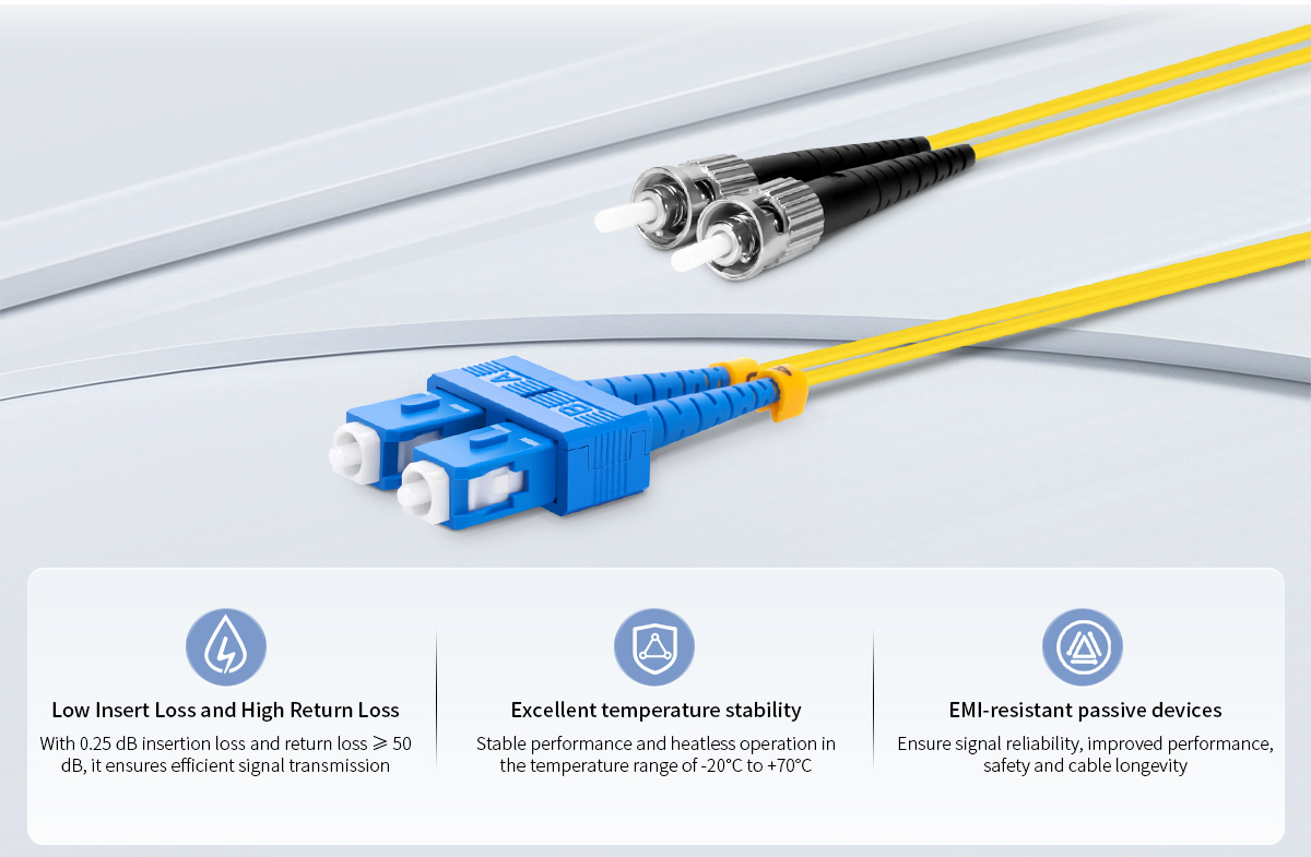emi SC UPC to ST UPC Duplex OS2 2.0mm PVC Fiber Optic Patch Cable 2m