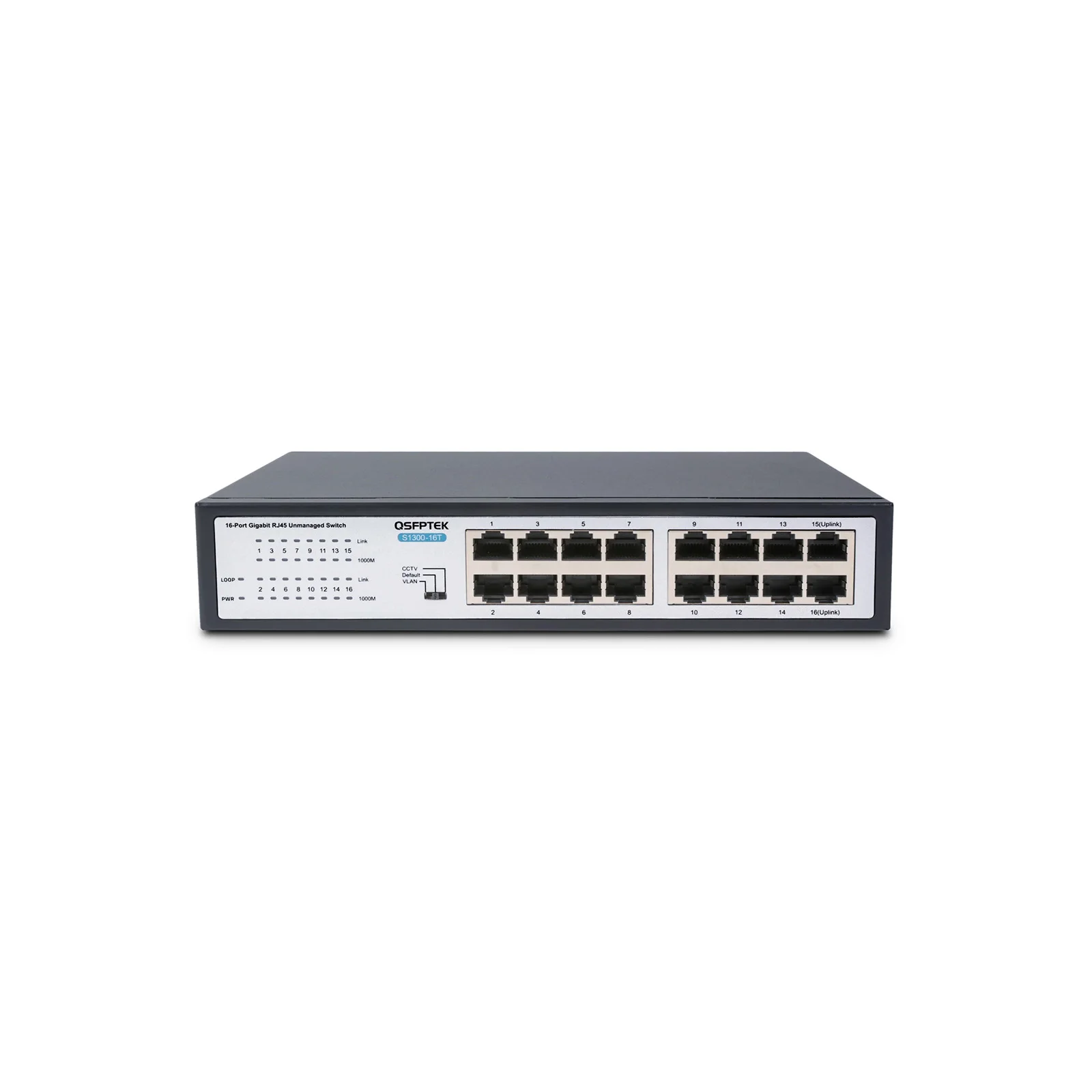 S1300-16T, 16-Port Gigabit Ethernet Unmanaged L2 Switch, 16x 100/1000BASE-T  RJ45 Ports, Fanless