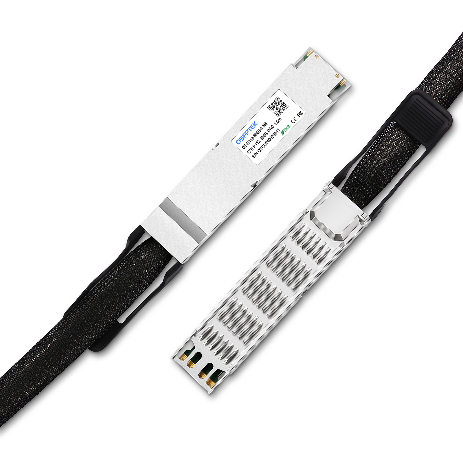 1.5m 汎用互換 800G OSFP フィン付きトップパッシブTwinax DACケーブル