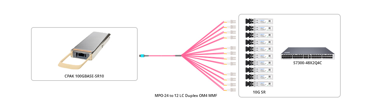 Connection 1: MPO-24 UPC (Female) to 12x LC UPC Duplex OM4