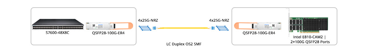 QT-QSFP28-ER4 Scenario 2 100G Switch to 100G NIC Direct Connectivity