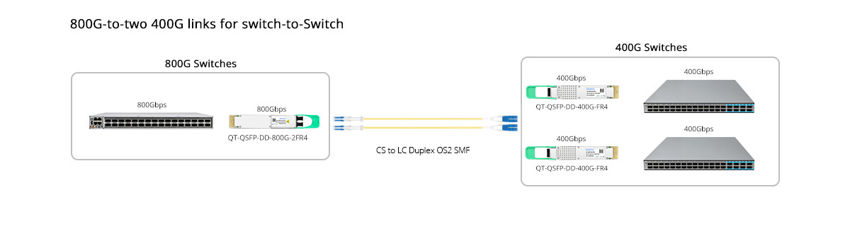 QT-QSFP-DD-800G-2FR4 Scenario 2 800G to 2x 400GE Breakout Connectivity