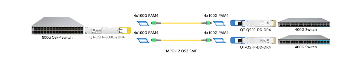 OSFP 800G Finned Top Breakout to Dual 400G QSFP-DD